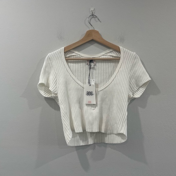 NWT BDG White Ribbed Crop Top Sz Large - Picture 2 of 7